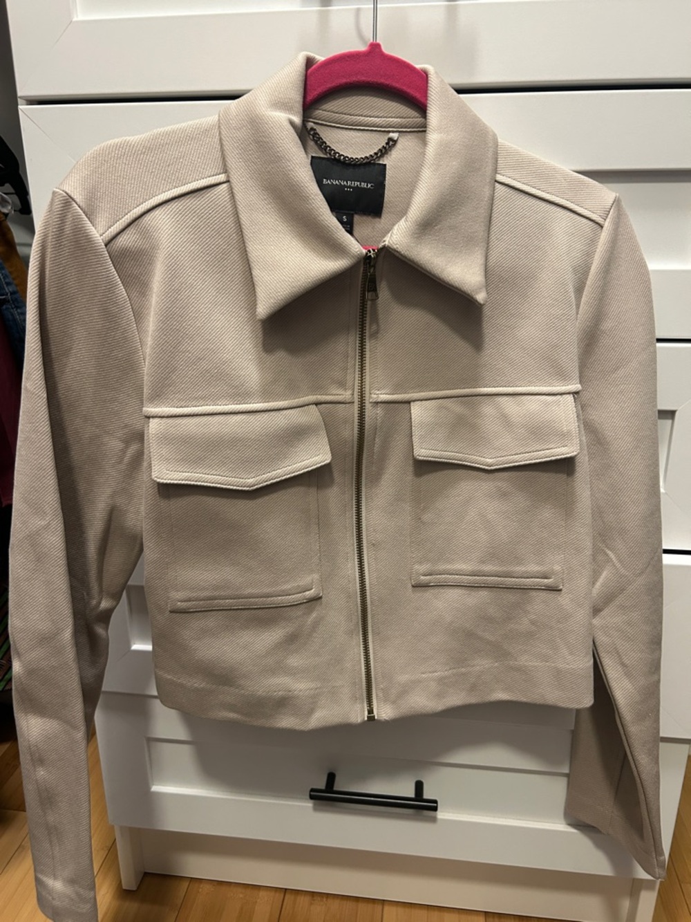 Banana Republic Beige Cropped Zip-Front Jacket